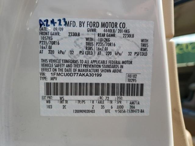 Photo 10 from auction – 2010 FORD ESCAPE XLT with VIN 1FMCU0D77AKA30199