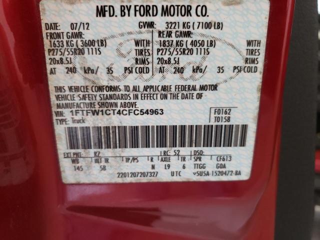Zdjęcie 10 z aukcji – 2012 FORD F150 SUPER z VIN 1FTFW1CT4CFC54963