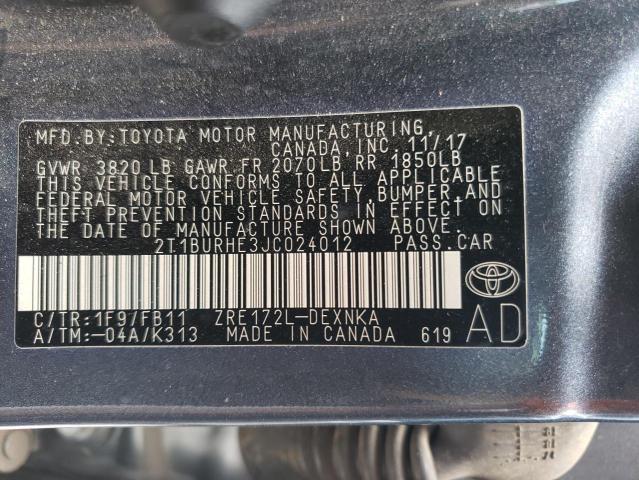 Photo 10 from auction – 2018 TOYOTA COROLLA L with VIN 2T1BURHE3JC024012