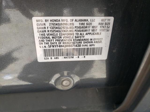 Photo 10 from auction – 2011 HONDA PILOT EX with VIN 5FNYF4H43BB071438