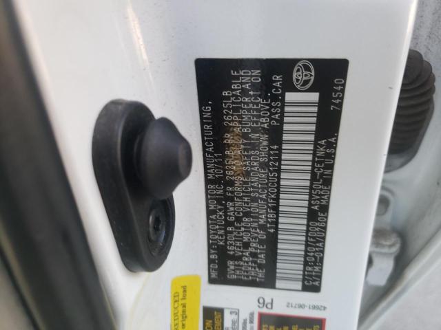 Photo 10 from auction – 2012 TOYOTA CAMRY BASE with VIN 4T1BF1FK0CU512114