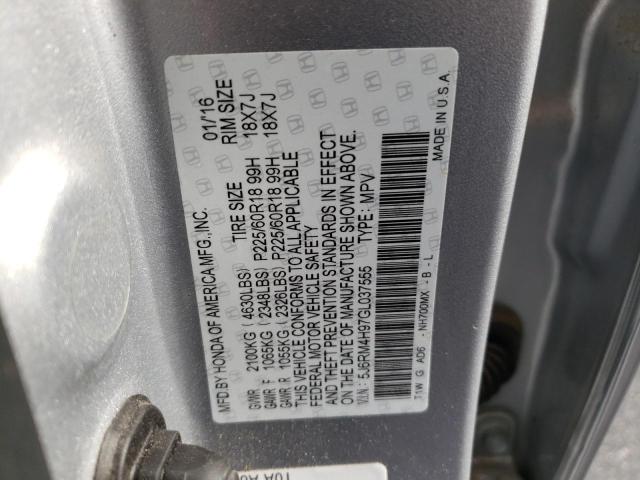Photo 10 from auction – 2016 HONDA CR-V TOURI with VIN 5J6RM4H97GL037555