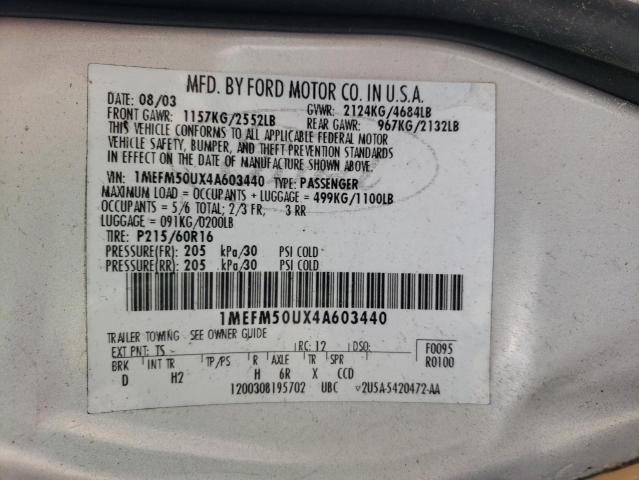 Photo 10 from auction – 2004 MERCURY SABLE with VIN 1MEFM50UX4A603440
