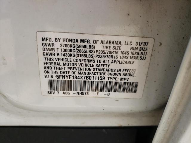 Photo 10 from auction – 2007 HONDA PILOT EX with VIN 5FNYF184X7B011159
