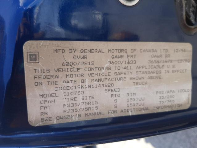 Photo 10 from auction – 1995 CHEVROLET GMT-400 C1 with VIN 2GCEC19KXS1144220