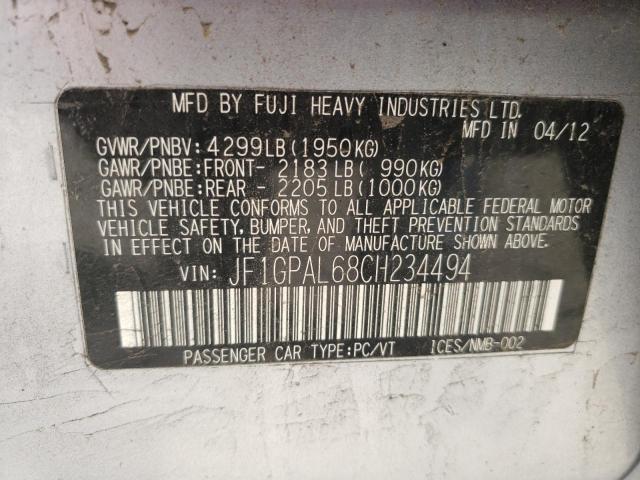 Photo 10 from auction – 2012 SUBARU IMPREZA SP with VIN JF1GPAL68CH234494