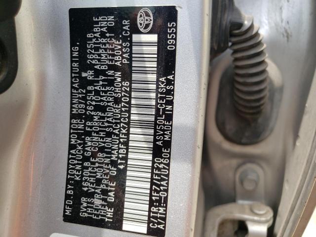 Photo 10 from auction – 2012 TOYOTA CAMRY BASE with VIN 4T1BF1FK7CU170726