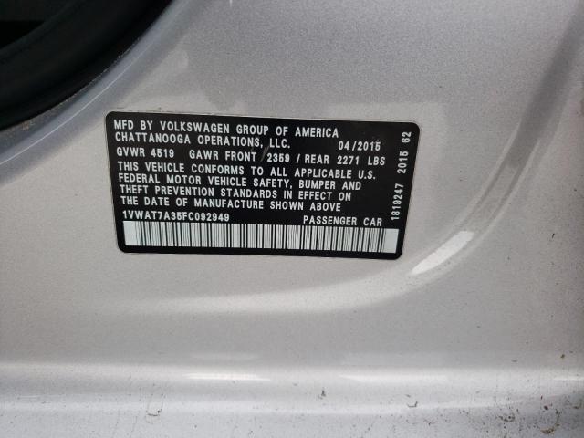 Photo 10 from auction – 2015 VOLKSWAGEN PASSAT S with VIN 1VWAT7A35FC092949
