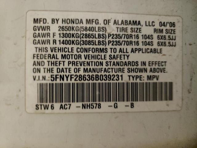 Photo 10 from auction – 2006 HONDA PILOT EX with VIN 5FNYF28636B039231