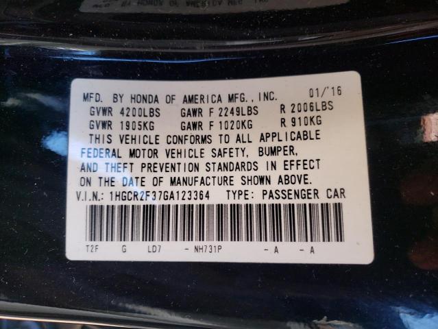 Photo 10 from auction – 2016 HONDA ACCORD with VIN 1HGCR2F37GA123364