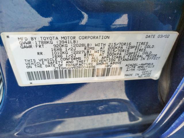 Photo 10 from auction – 2002 TOYOTA RAV4 with VIN JTEGH20V626004886