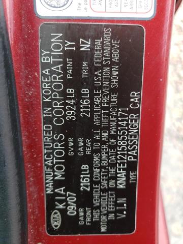 Photo 10 from auction – 2008 KIA SPECTRA EX with VIN KNAFE121585514171