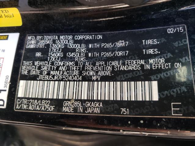 Photo 10 from auction – 2015 TOYOTA 4RUNNER SR with VIN JTEBU5JR7F5240404