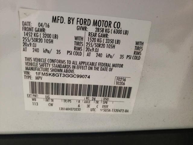 Photo 10 from auction – 2016 FORD EXPLORER S with VIN 1FM5K8GT3GGC99074