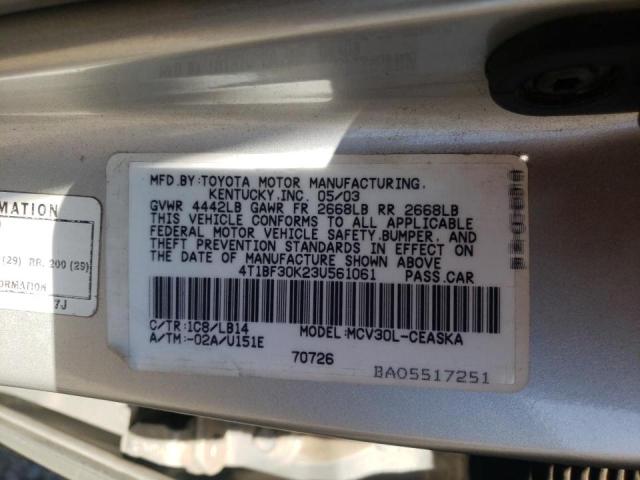 Photo 10 from auction – 2003 TOYOTA CAMRY LE with VIN 4T1BF30K23U561061