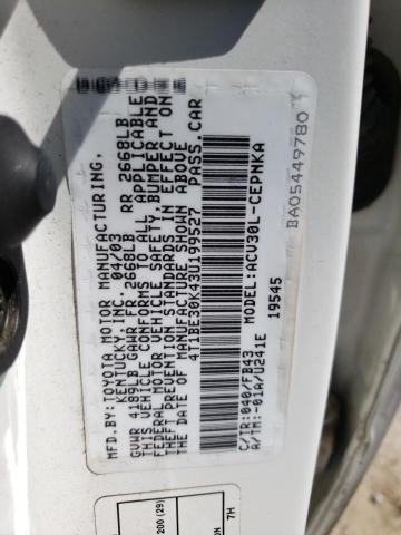 Photo 10 from auction – 2003 TOYOTA CAMRY LE with VIN 4T1BE30K43U199527