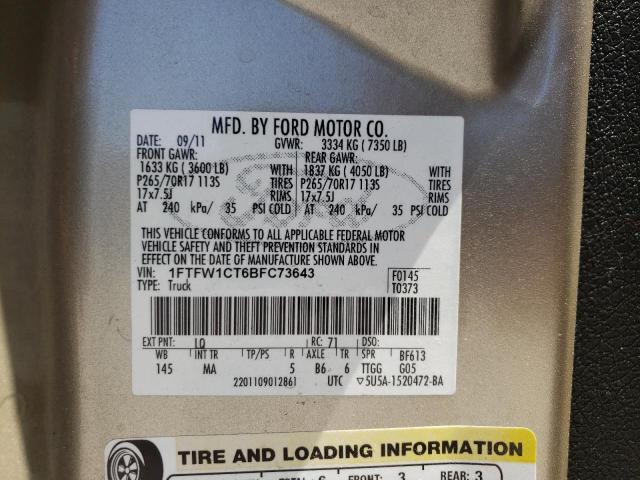 Photo 10 from auction – 2011 FORD F150 SUPER with VIN 1FTFW1CT6BFC73643