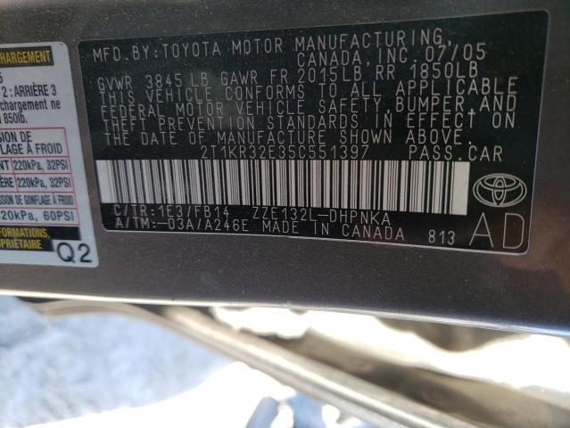 Zdjęcie 10 z aukcji – 2005 TOYOTA COROLLA MA z VIN 2T1KR32E35C551397