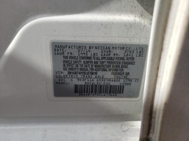 Photo 10 from auction – 2014 NISSAN SENTRA S with VIN 3N1AB7AP2EL675610