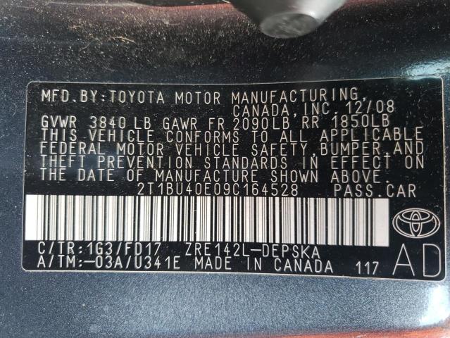 Photo 10 from auction – 2009 TOYOTA COROLLA BA with VIN 2T1BU40E09C164528