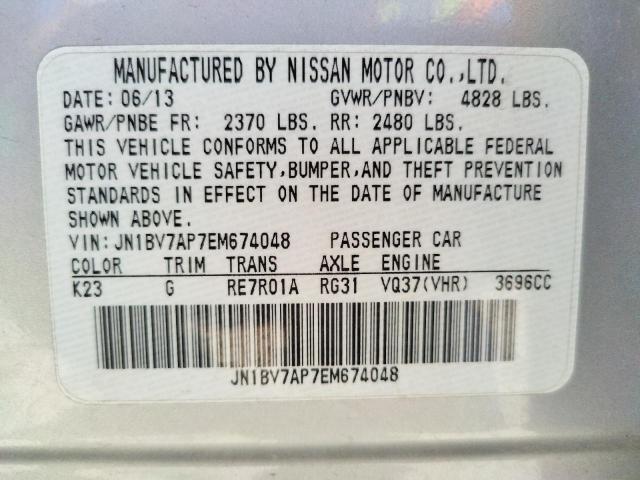 Photo 10 from auction – 2014 INFINITI Q50 BASE with VIN JN1BV7AP7EM674048