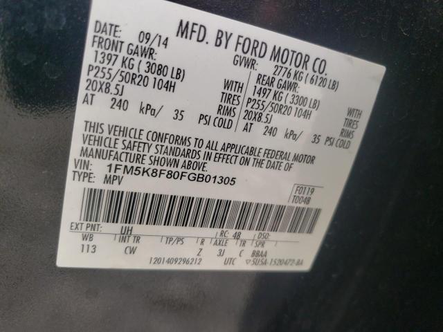 Photo 10 from auction – 2015 FORD EXPLORER L with VIN 1FM5K8F80FGB01305