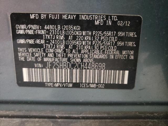 Photo 10 from auction – 2012 SUBARU FORESTER 2 with VIN JF2SHBDC2CH448698