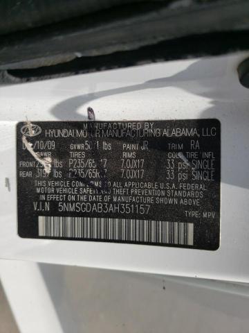 Photo 10 from auction – 2010 HYUNDAI SANTA FE G with VIN 5NMSGDAB3AH351157