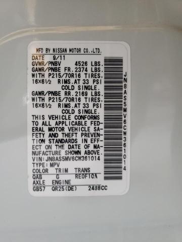 Photo 10 from auction – 2012 NISSAN ROGUE S with VIN JN8AS5MV6CW361014