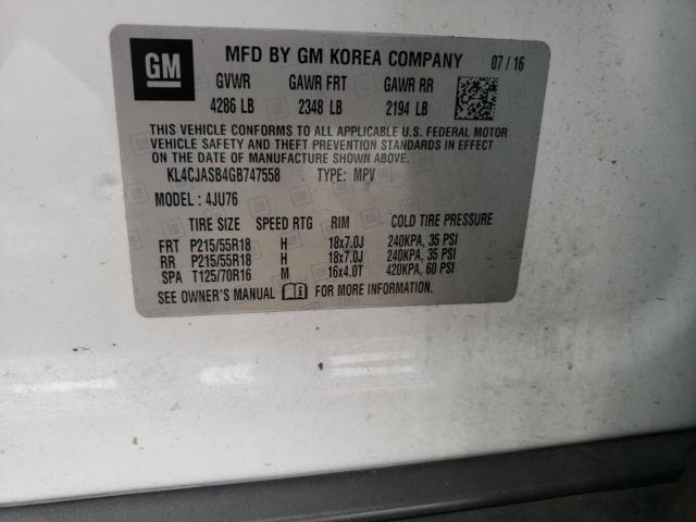 Photo 10 from auction – 2016 BUICK ENCORE with VIN KL4CJASB4GB747558
