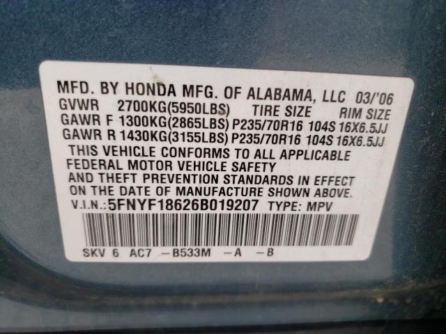 Photo 10 from auction – 2006 HONDA PILOT EX with VIN 5FNYF18626B019207