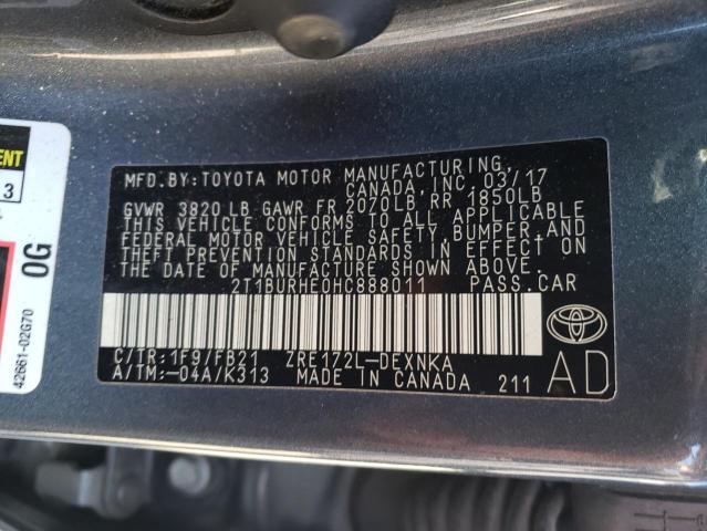 Photo 10 from auction – 2017 TOYOTA COROLLA L with VIN 2T1BURHE0HC888011