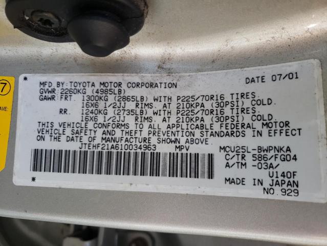 Photo 10 from auction – 2001 TOYOTA HIGHLANDER with VIN JTEHF21A610034963