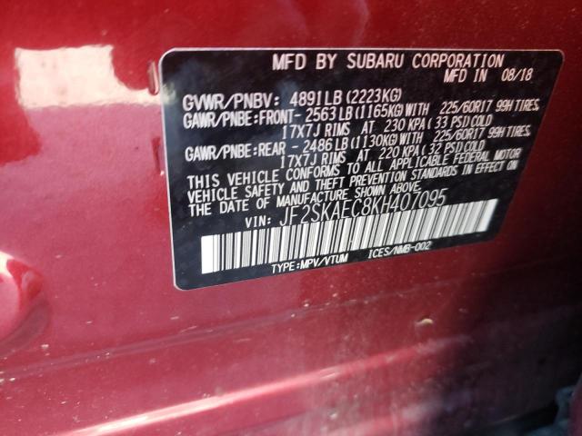 Photo 10 from auction – 2019 SUBARU FORESTER P with VIN JF2SKAEC8KH407095