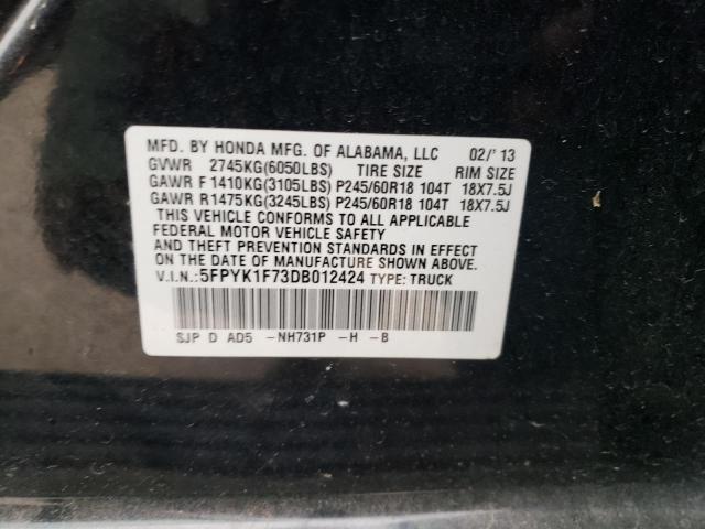Photo 10 from auction – 2013 HONDA RIDGELINE with VIN 5FPYK1F73DB012424