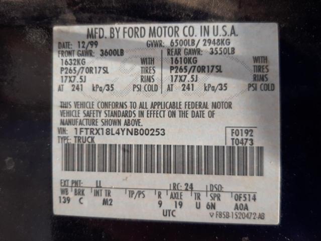 Photo 10 from auction – 2000 FORD F150 with VIN 1FTRX18L4YNB00253