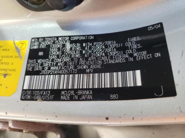 Photo 10 from auction – 2004 TOYOTA HIGHLANDER with VIN JTEEP21A940057173