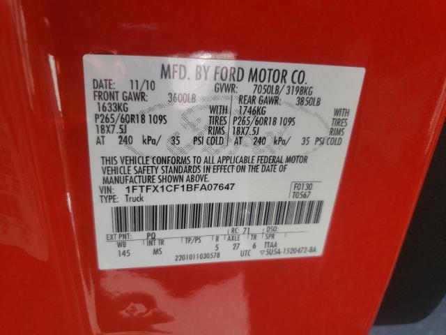 Photo 10 from auction – 2011 FORD F150 SUPER with VIN 1FTFX1CF1BFA07647