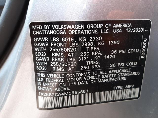 Photo 10 from auction – 2021 VOLKSWAGEN ATLAS SE with VIN 1V2KR2CA4MC555857