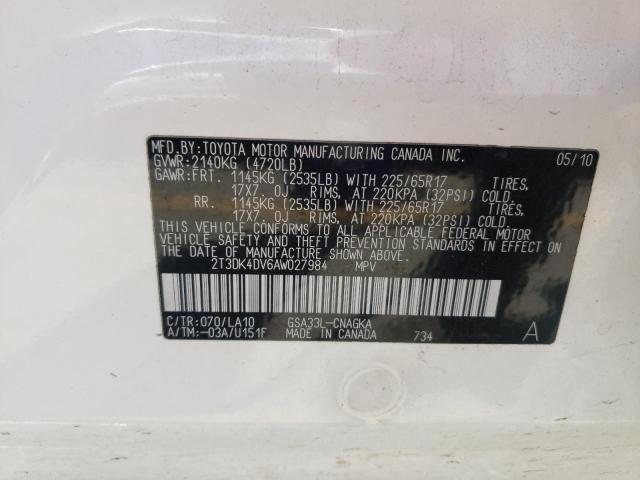 Photo 10 from auction – 2010 TOYOTA RAV4 LIMIT with VIN 2T3DK4DV6AW027984