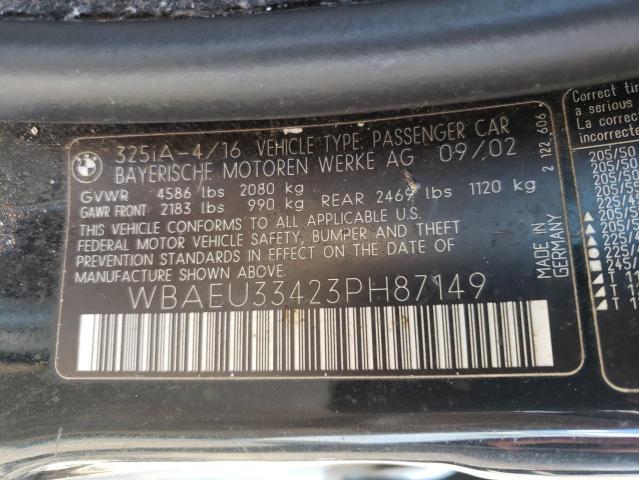 Photo 10 from auction – 2003 BMW 325 XI with VIN WBAEU33423PH87149