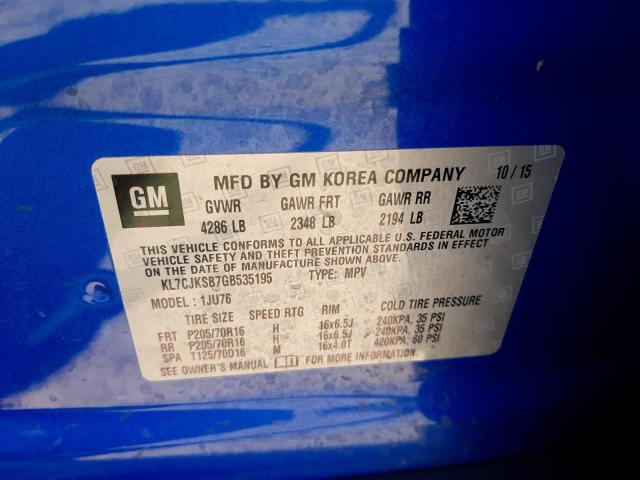 Photo 10 from auction – 2016 CHEVROLET TRAX LS with VIN KL7CJKSB7GB535195