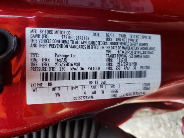 Photo 10 from auction – 2015 FORD FOCUS SE with VIN 1FADP3F21FL251940