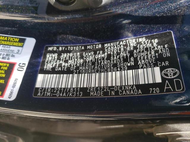Photo 10 from auction – 2017 TOYOTA COROLLA L with VIN 2T1BURHE2HC806439