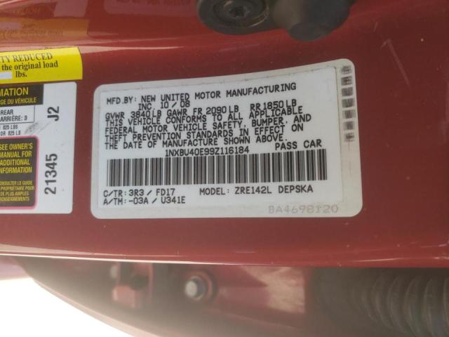 Photo 10 from auction – 2009 TOYOTA COROLLA BA with VIN 1NXBU40E99Z116184