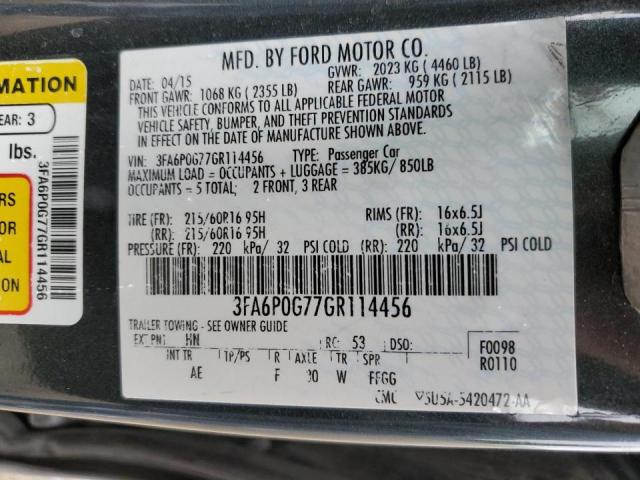 Photo 10 from auction – 2016 FORD FUSION S with VIN 3FA6P0G77GR114456