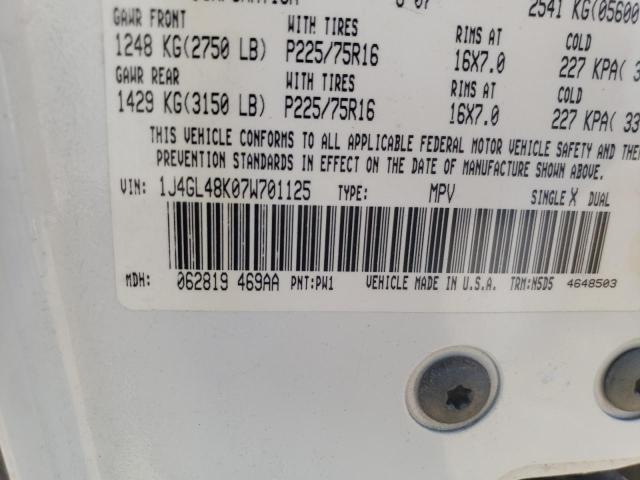 Photo 10 from auction – 2007 JEEP LIBERTY SP with VIN 1J4GL48K07W701125