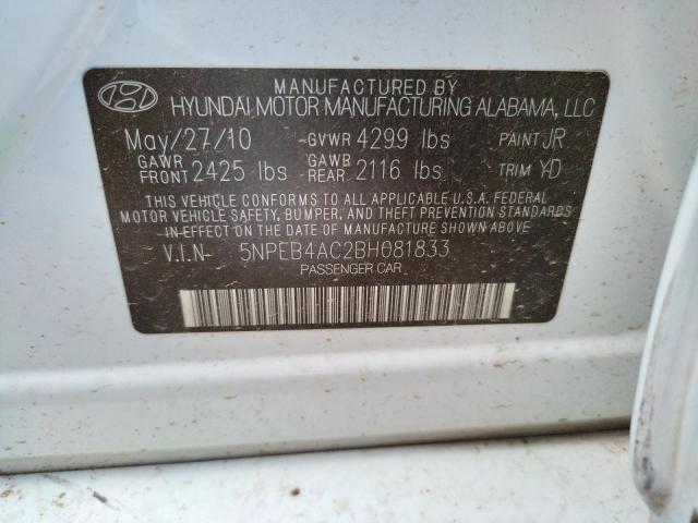 Photo 10 from auction – 2011 HYUNDAI SONATA GLS with VIN 5NPEB4AC2BH081833
