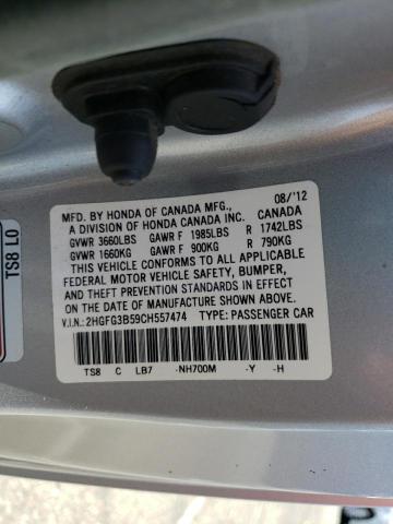 Photo 10 from auction – 2012 HONDA CIVIC LX with VIN 2HGFG3B59CH557474