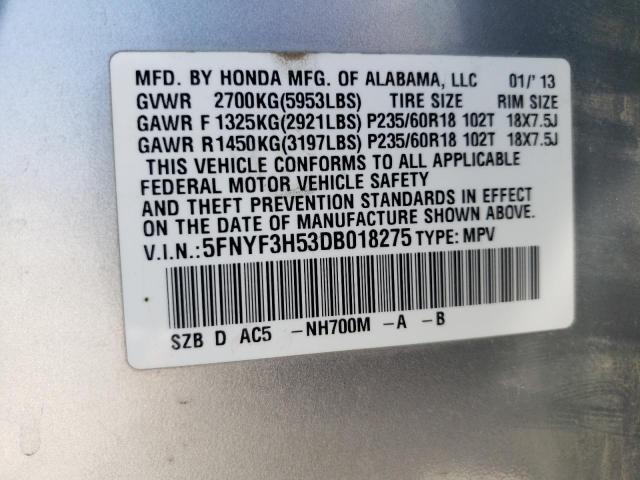 Photo 10 from auction – 2013 HONDA PILOT EXL with VIN 5FNYF3H53DB018275